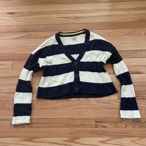 American Eagle Button Up Sweater Womens Medium Blue White Striped Preppy Coastal